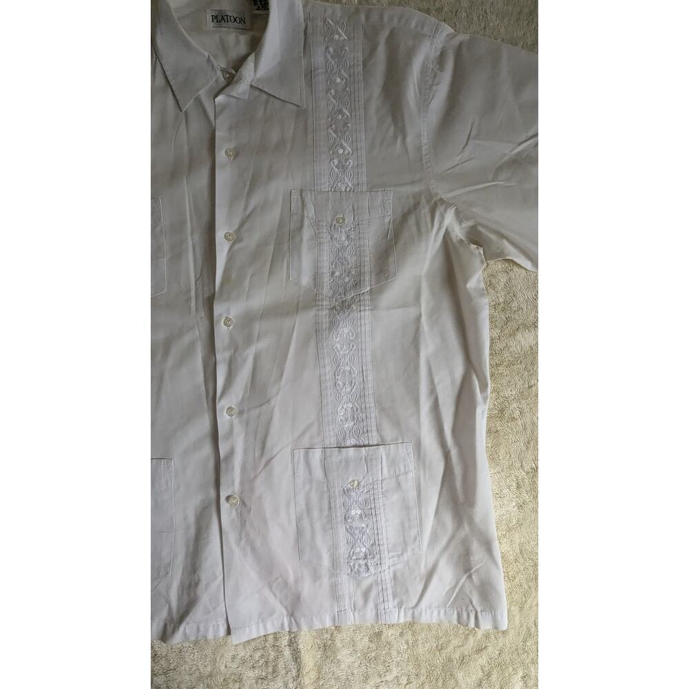 PLATOON Guayabera‎ Pleated Button Down Short Sleeve Shirt XL - Picture 3 of 10